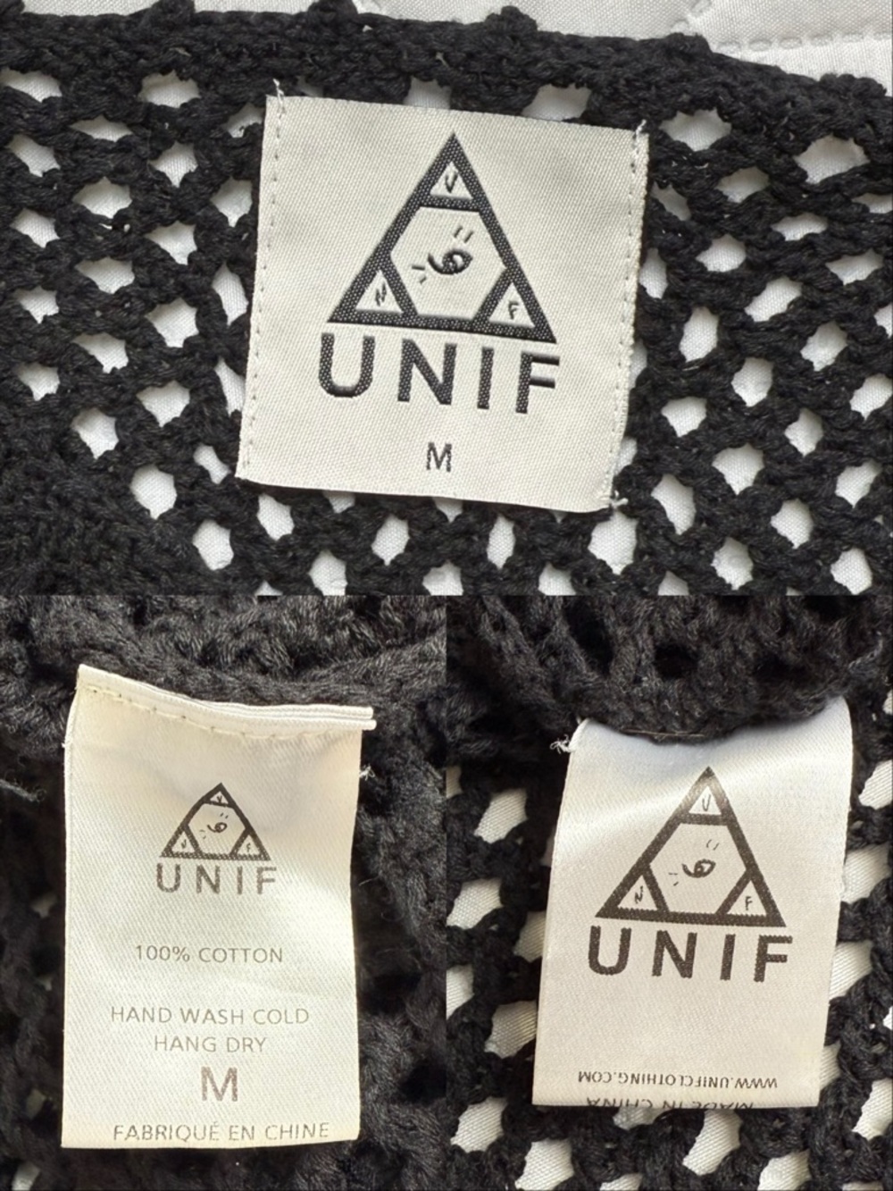 UNIF Black Open Knit Crochet Cropped Shirt Top Medium - Picture 7 of 8